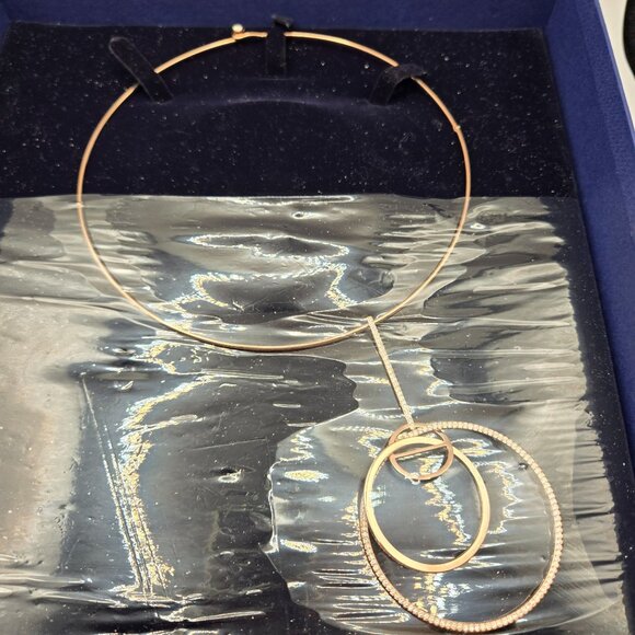 Swarovski Rose Gold Plated Circle Pendant Necklace With Crystals New $149 - Picture 3 of 8